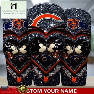 Custom Name Chicago Bears NFL Mickey Minnie Couple Valentine Day Tumbler
