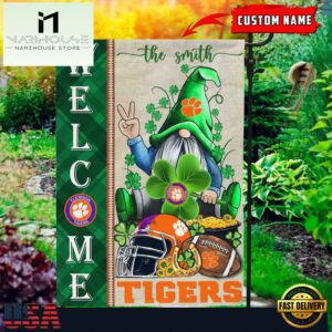 Custom Name Clemson Tigers Happy St. Patrick's Day Shamrock House And Garden Flag