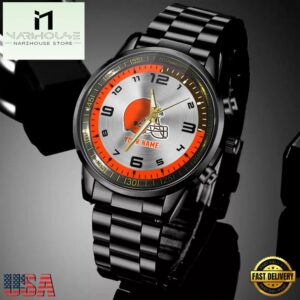 Custom Name Cleveland Browns NFL Black Stainless Steel Watch Gifts For Fans
