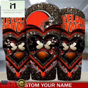 Custom Name Cleveland Browns NFL Mickey Minnie Couple Valentine Day Tumbler