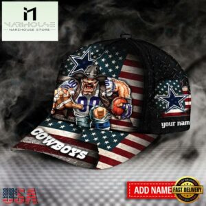 Custom Name Dallas Cowboys Mascot US Flag Nfl Team Sport Baseball Cap