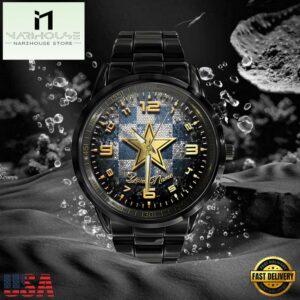 Custom Name Dallas Cowboys NFL 3D Men Black Stainless Steel Watch Gift For Fans