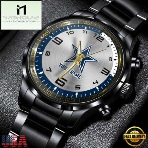 Custom Name Dallas Cowboys NFL Black Stainless Steel Watch Gifts For Fans