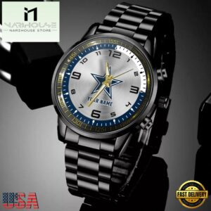 Custom Name Dallas Cowboys NFL Black Stainless Steel Watch Gifts For Fans