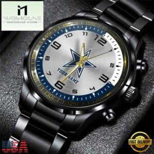 Custom Name Dallas Cowboys NFL Black Stainless Steel Watch Gifts For Fans