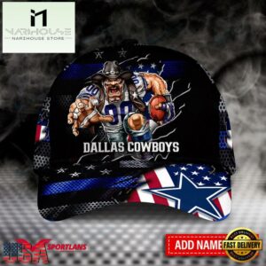 Custom Name Dallas Cowboys NFL Team Mascot US Flag Baseball Cap