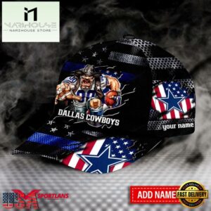 Custom Name Dallas Cowboys NFL Team Mascot US Flag Baseball Cap