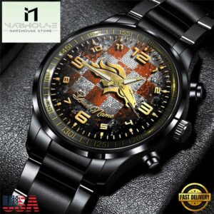 Custom Name Denver Broncos NFL 3D Men Black Stainless Steel Watch Gift For Fans