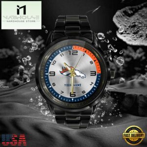 Custom Name Denver Broncos NFL Black Stainless Steel Watch Gifts For Fans