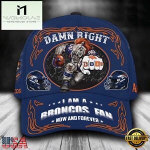 Custom Name Denver Broncos NFL Mascot Damn Right Sport Baseball Cap