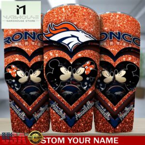 Custom Name Denver Broncos NFL Mickey Minnie Couple Valentine Day Tumbler