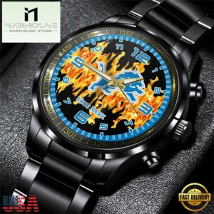 Custom Name Detroit Lions NFL 3D Men Black Stainless Steel Watch Gift For Fans