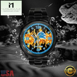 Custom Name Detroit Lions NFL 3D Men Black Stainless Steel Watch Gift For Fans