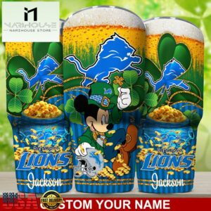 Custom Name Detroit Lions NFL Irish Mickey Patrick Day Tumbler