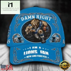 Custom Name Detroit Lions NFL Mascot Damn Right Sport Baseball Cap