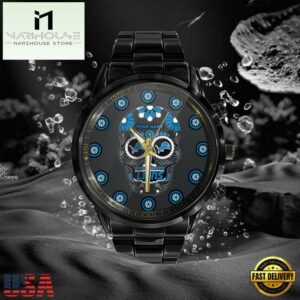 Custom Name Detroit Lions NFL Men Black Stainless Steel Watch Gift For Fans