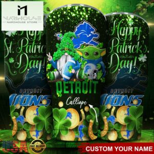 Custom Name Detroit Lions NFL Shamrock Happy Patrick Day Tumbler
