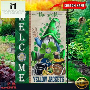 Custom Name Georgia Tech Yellow Jackets Happy St. Patrick's Day Shamrock House And Garden Flag
