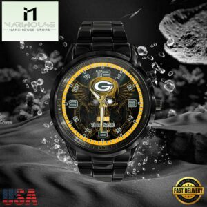 Custom Name Green Bay Packers NFL 3D Men Black Stainless Steel Watch Gift For Fans