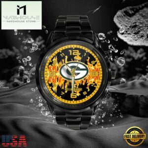 NFL Custom Name Green Bay Packers 3D Men Black Stainless Steel Watch 5 Custom Name Green Bay Packers NFL 3D Men Black Stainless Steel Watch Gift For Fans