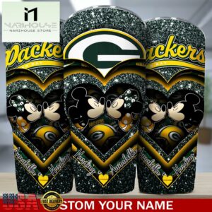Custom Name Green Bay Packers NFL Mickey Minnie Couple Valentine Day Tumbler