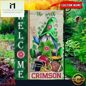 Custom Name Harvard Crimson Happy St. Patrick's Day Shamrock House And Garden Flag
