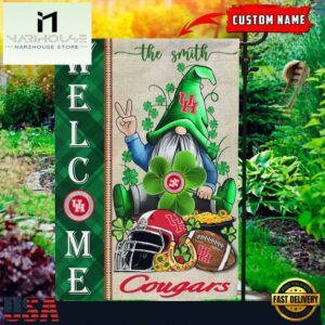 Custom Name Houston Cougars Happy St. Patrick's Day Shamrock House And Garden Flag