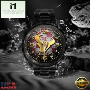 Custom Name Houston Texans NFL 3D Men Black Stainless Steel Watch Gift For Fans
