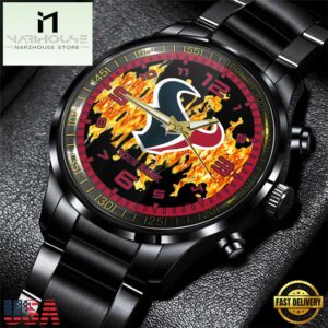 Custom Name Houston Texans NFL 3D Men Black Stainless Steel Watch Gift For Fans