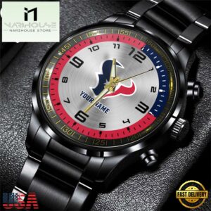 Custom Name Houston Texans NFL Black Stainless Steel Watch Gifts For Fans