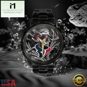 Custom Name Houston Texans NFL Men Black Stainless Steel Watch Gift For Fans