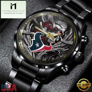 Custom Name Houston Texans NFL Men Black Stainless Steel Watch Gift For Fans