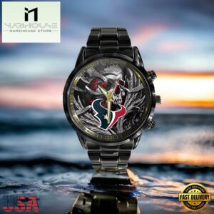 Custom Name Houston Texans NFL Men Black Stainless Steel Watch Gift For Fans