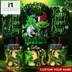 Custom Name Houston Texans NFL Shamrock Happy Patrick Day Tumbler