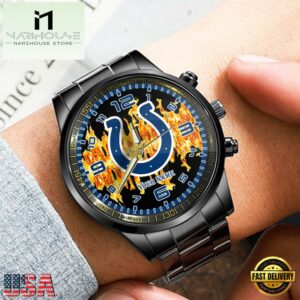 Custom Name Indianapolis Colts NFL 3D Men Black Stainless Steel Watch Gift For Fans