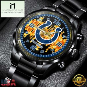 Custom Name Indianapolis Colts NFL 3D Men Black Stainless Steel Watch Gift For Fans
