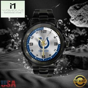 Custom Name Indianapolis Colts NFL Black Stainless Steel Watch Gifts For Fans