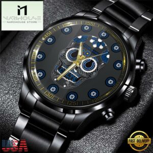 Custom Name Indianapolis Colts NFL Men Black Stainless Steel Watch Gift For Fans