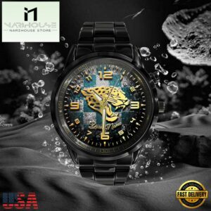 Custom Name Jacksonville Jaguars NFL 3D Men Black Stainless Steel Watch Gift For Fans