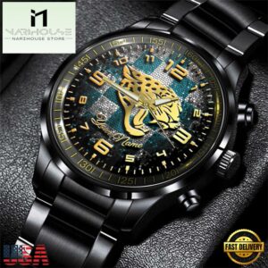 Custom Name Jacksonville Jaguars NFL 3D Men Black Stainless Steel Watch Gift For Fans