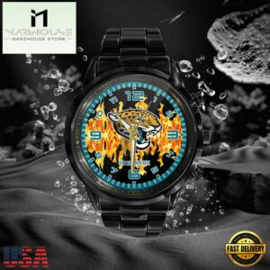 Custom Name Jacksonville Jaguars NFL 3D Men Black Stainless Steel Watch Gift For Fans