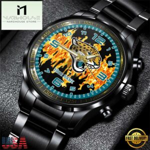 Custom Name Jacksonville Jaguars NFL 3D Men Black Stainless Steel Watch Gift For Fans