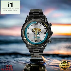 NFL Custom Name Jacksonville Jaguars Black Stainless Steel Watch Gifts For Fans 6 Custom Name Jacksonville Jaguars NFL Black Stainless Steel Watch Gifts For Fans