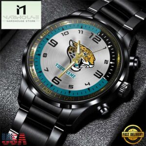 Custom Name Jacksonville Jaguars NFL Black Stainless Steel Watch Gifts For Fans
