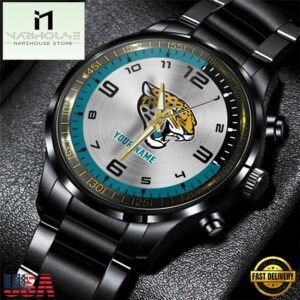 Custom Name Jacksonville Jaguars NFL Black Stainless Steel Watch Gifts For Fans