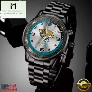 Custom Name Jacksonville Jaguars NFL Black Stainless Steel Watch Gifts For Fans