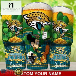 Custom Name Jacksonville Jaguars NFL Irish Mickey Patrick Day Tumbler