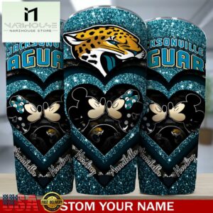 Custom Name Jacksonville Jaguars NFL Mickey Minnie Couple Valentine Day Tumbler