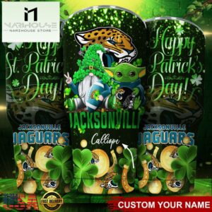 Custom Name Jacksonville Jaguars NFL Shamrock Happy Patrick Day Tumbler