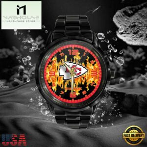 Custom Name Kansas City Chiefs NFL 3D Men Black Stainless Steel Watch Gift For Fans